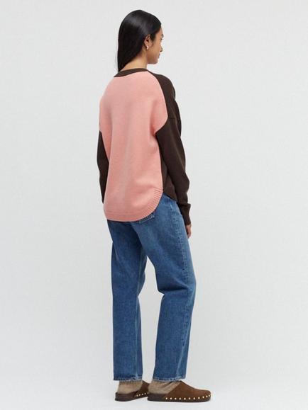 Chinti & Parker Wool Rich with Cashmere Pop Colour Jumper - view 2, Chocolate/Salmon