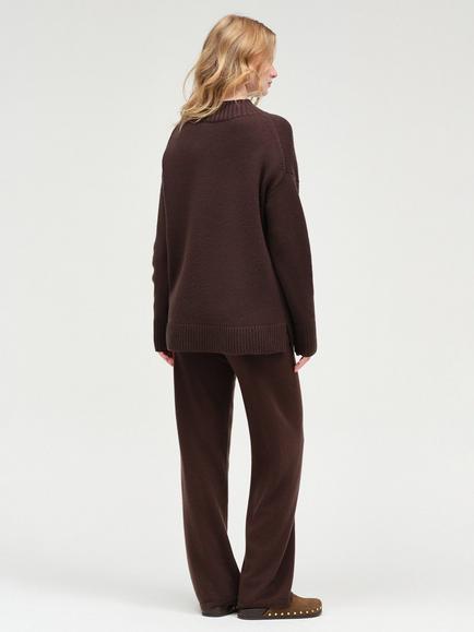 Chinti & Parker Wool Rich with Cashmere Pop Pocket Jumper - view 2, Chocolate/Salmon
