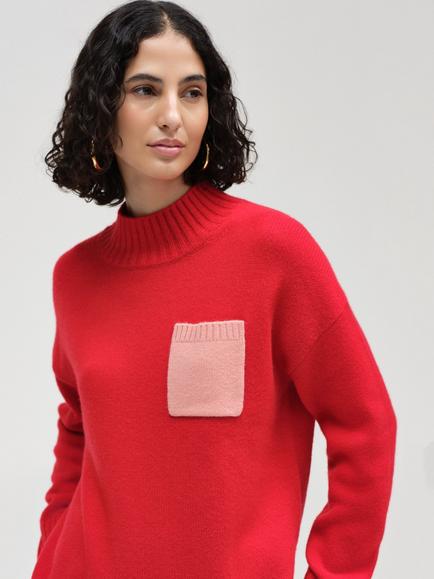 Chinti & Parker Wool Rich with Cashmere Pop Pocket Jumper, Red/Salmon