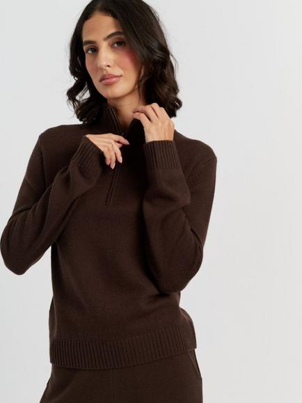 Chinti & Parker Wool Rich with Cashmere Quarter Zip Jumper, Chocolate