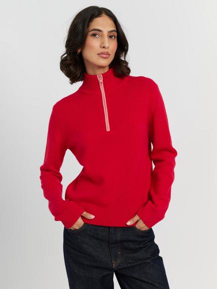 Chinti & Parker Wool Rich with Cashmere Quarter Zip Jumper, Red