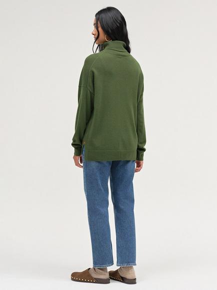 Chinti & Parker Relaxed Wool Rich with Cashmere Rollneck Sweater, Moss - view 2, Moss