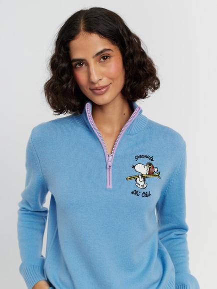 Chinti & Parker Snoopy Wool Rich with Cashmere Quarter Zip Jumper, Sky Blue, Sky Blue
