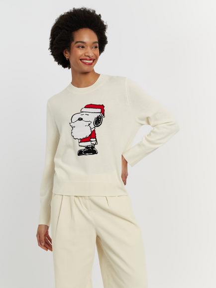 Chinti & Parker Wool Rich Santa Snoopy Jumper, Cream