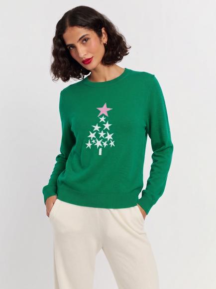 Chinti & Parker Star Tree Wool Rich with Cashmere Jumper, Green