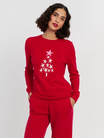 Chinti & Parker Star Tree Wool Rich with Cashmere Jumper, Red