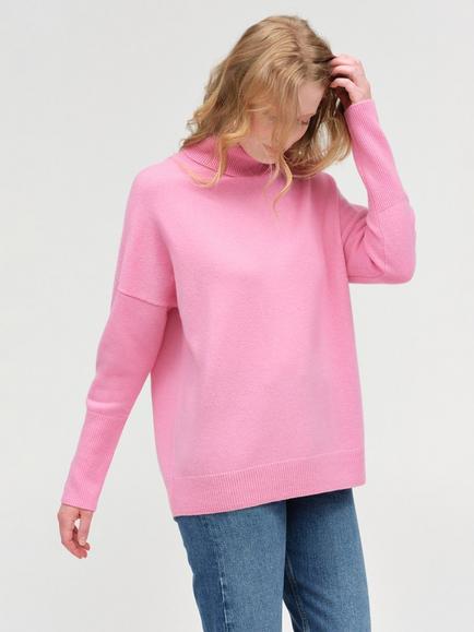 Chinti & Parker Pure Cashmere Roll Neck Jumper, Flamingo Pink