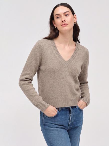 Chinti & Parker Wool Rich with Cashmere V-Neck Jumper, Mushroom, Mushroom