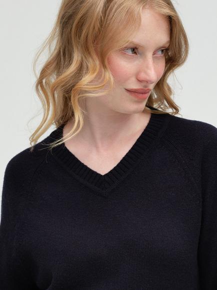 Chinti & Parker Wool Rich with Cashmere V-Neck Jumper, Navy - view 2, Navy
