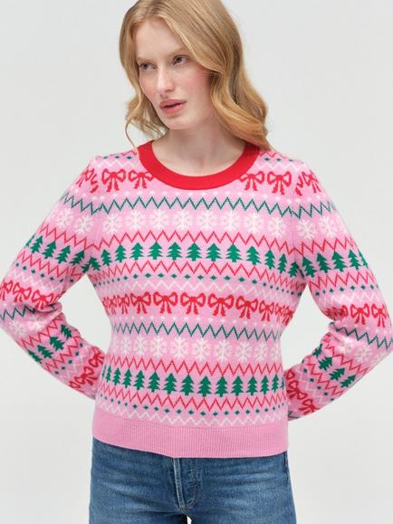 Chinti & Parker Christmas Fair Isle Wool Rich with Cashmere Jumper, Pink