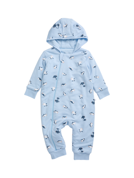 MORI Baby Playful Penguins Pramsuit, Penguin Print - view 2, Penguin Print