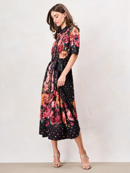 Hope & Ivy Merrielle Floral Midi Shirt Dress, Black/Multi - view 2, Black/Multi