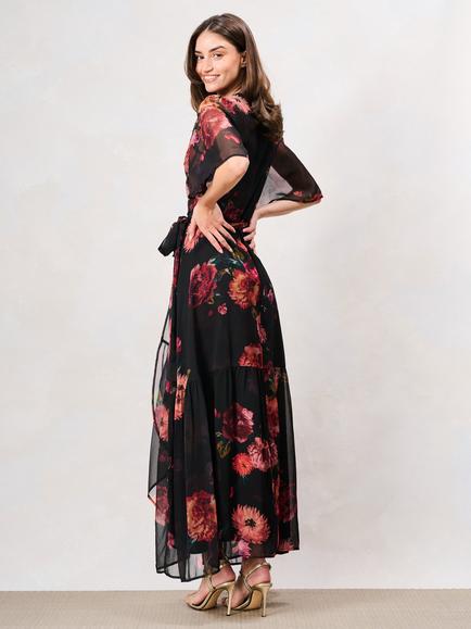 Hope & Ivy Anne-Marie Flutter Sleeve Floral Dress, Black/Multi - view 2, Black/Multi