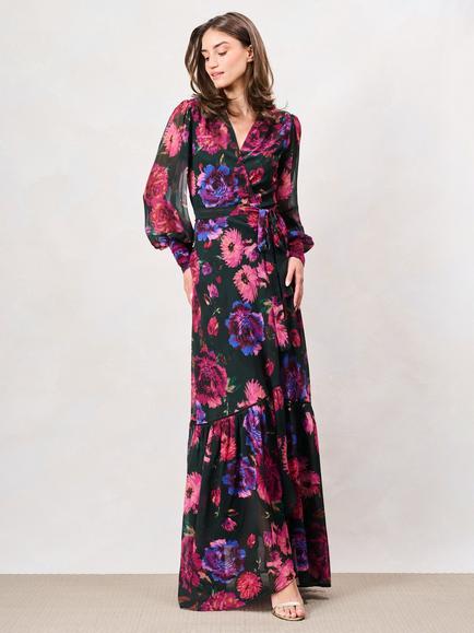 Hope & Ivy Carol Floral Blouson Sleeve Maxi Dress, Black/Multi, Black/Multi