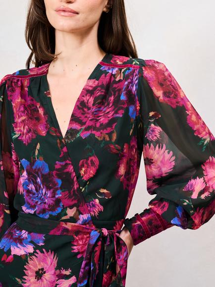 Hope & Ivy Carol Floral Blouson Sleeve Maxi Dress, Black/Multi - view 2, Black/Multi