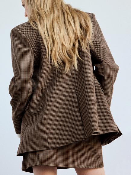 Mango Double Breasted Check Blazer, Tobacco - view 2, Tobacco