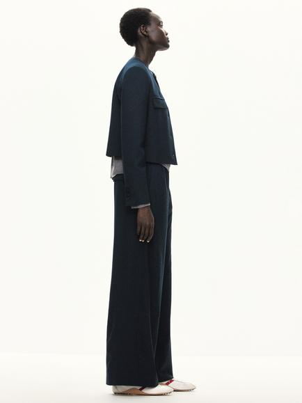 Mango Cropped Round Neck Blazer, Navy, Navy