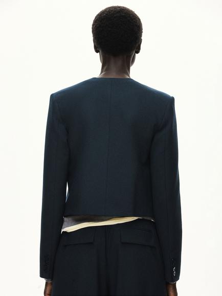 Mango Cropped Round Neck Blazer, Navy - view 2, Navy