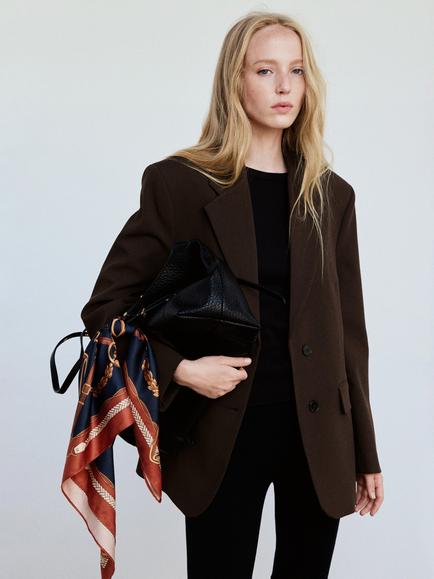 Mango Double Pocket Single Breasted Blazer, Brown, Brown