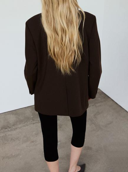 Mango Double Pocket Single Breasted Blazer, Brown - view 2, Brown