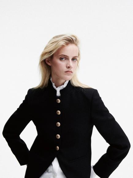 Mango Sculpted Jewel-Button Mandarin Blazer, Black, Black