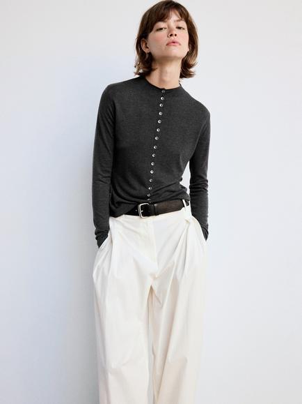 Mango Long Sleeve Round Neck Cardigan, Anthracite