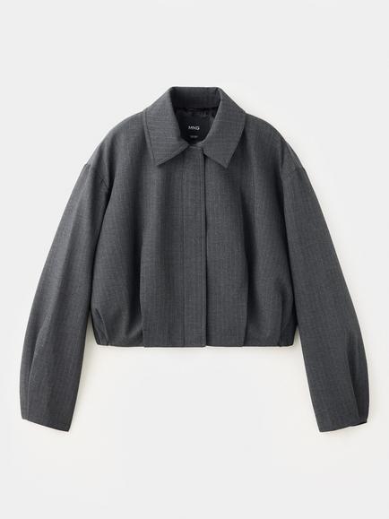 Mango Collared Beck Long Sleeve Cropped Jacket, Grey, Grey