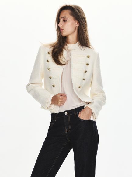 Mango Long Sleeve Cropped Military Jacket, Off White, Off White