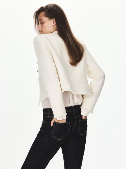 Mango Long Sleeve Cropped Military Jacket, Off White - view 2, Off White