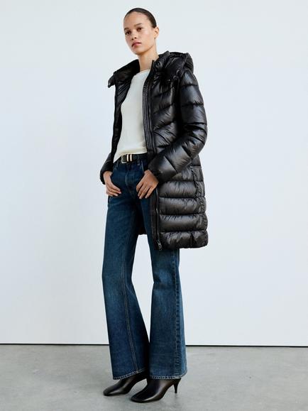 Mango Hooded Quilted Puffer Coat, Black, Black