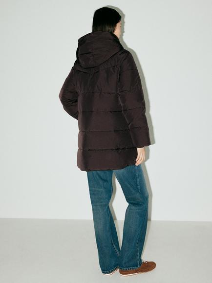 Mango Longline Hooded Puffer Coat, Chocolate - view 2, Chocolate