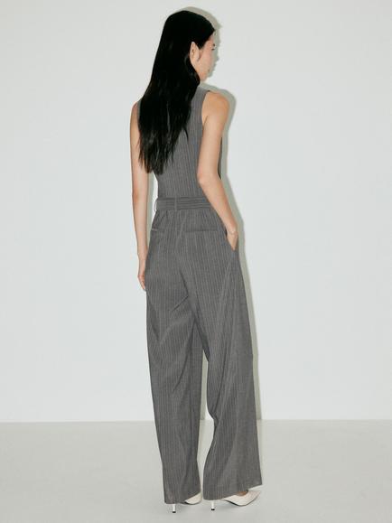 Mango Wide Leg Belted Sleeveless Jumpsuit, Grey - view 2, Grey