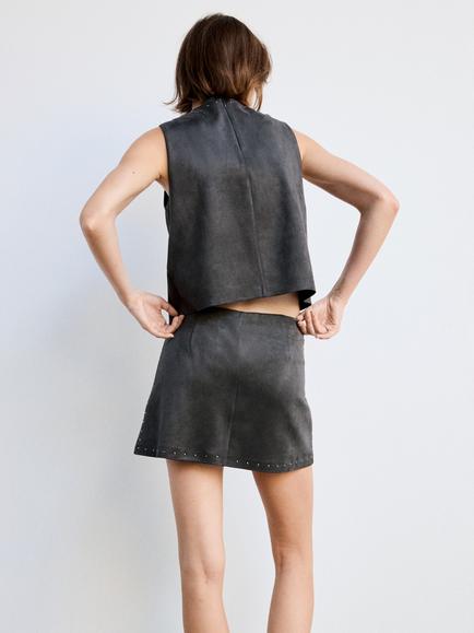Mango Mid Rise Studded Detail Skirt, Grey - view 2, Grey