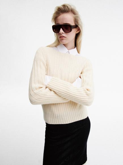 Mango Boat Neck Long Sleeve Ribbed Jumper, Raw, Raw