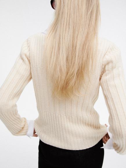 Mango Boat Neck Long Sleeve Ribbed Jumper, Raw - view 2, Raw