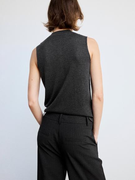 Mango Mock Neck Knitted Button Front Vest, Anthracite - view 2, Anthracite