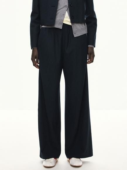 Mango Mid Rise Wide Leg Trousers, Navy, Navy