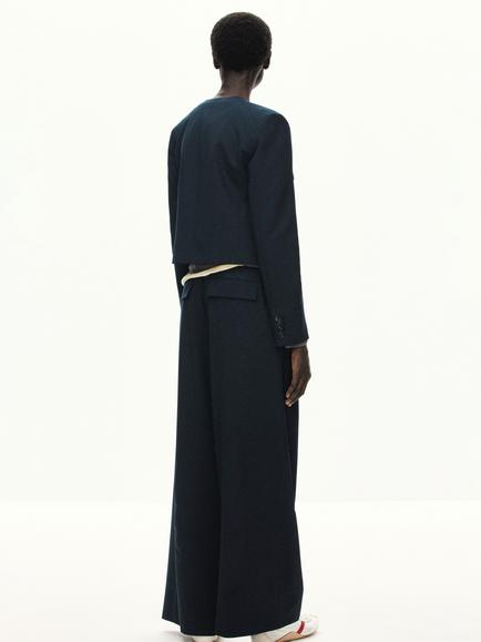 Mango Mid Rise Wide Leg Trousers, Navy - view 2, Navy