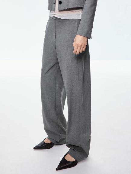 Mango Mid Rise Wide Leg Trousers, Grey, Grey