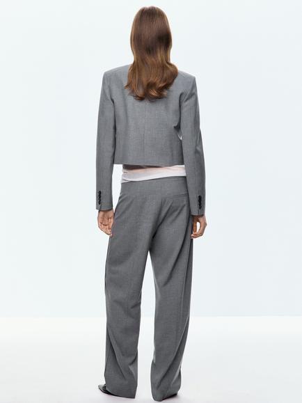 Mango Mid Rise Wide Leg Trousers, Grey - view 2, Grey