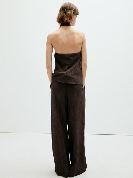 Mango Wide Leg Tailored Trousers, Brown - view 2, Brown