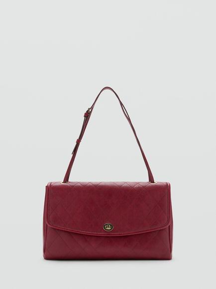 Mango Quilted Faux Leather Turn Lock Shoulder Satchel Bag, Bordeaux, Bordeaux
