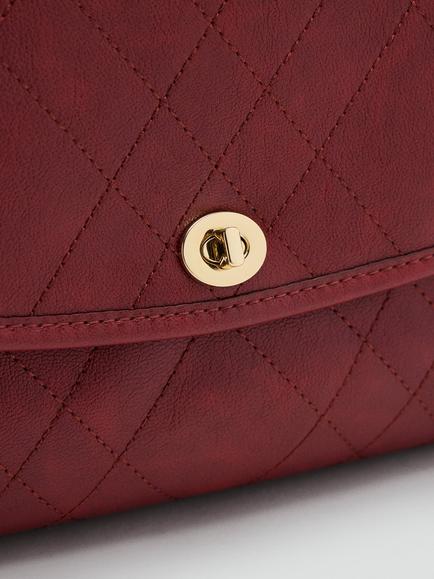 Mango Quilted Faux Leather Turn Lock Shoulder Satchel Bag, Bordeaux - view 2, Bordeaux