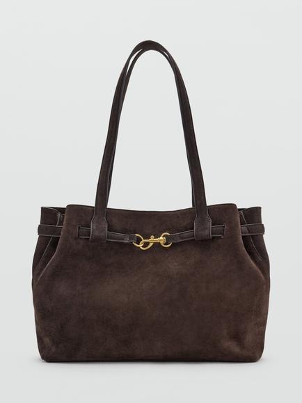 Mango Suede Large Tote Shoulder Bag, Chocolate, Chocolate