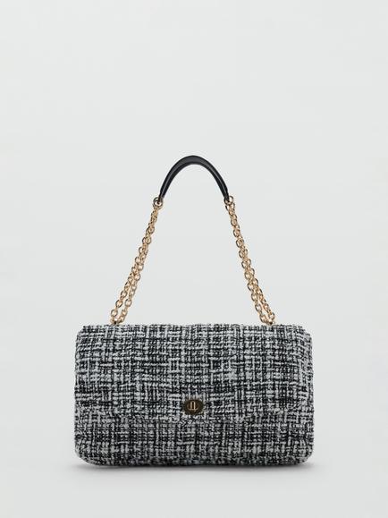 Mango Tweed Shoulder Bag, Black, Black