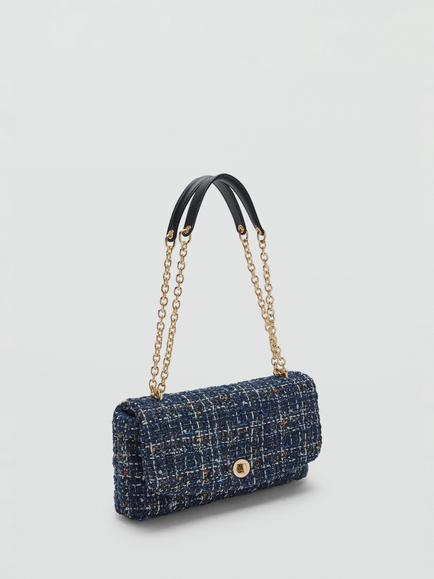 Mango Chain Strap Tweed Shoulder Bag - view 2, Navy