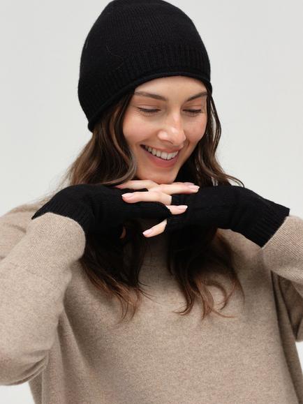Chinti & Parker Wool Rich with Cashmere Fingerless Gloves - view 2, Black