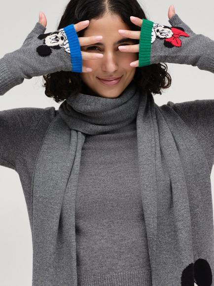 Chinti & Parker x Disney Mickey Minnie Wool Rich with Cashmere Fingerless Gloves, Grey, Grey