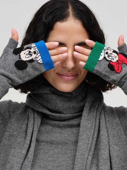 Chinti & Parker x Disney Mickey Minnie Wool Rich with Cashmere Fingerless Gloves, Grey - view 2, Grey