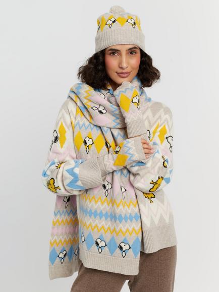 Chinti & Parker Snoopy Fair Isle Wool Rich with Cashmere Fingerless Gloves, Multi - view 2, Multi